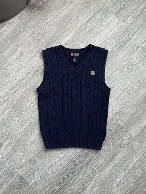 Navy Blue / White Chaps Preppy Cable Knit Sweater Vest